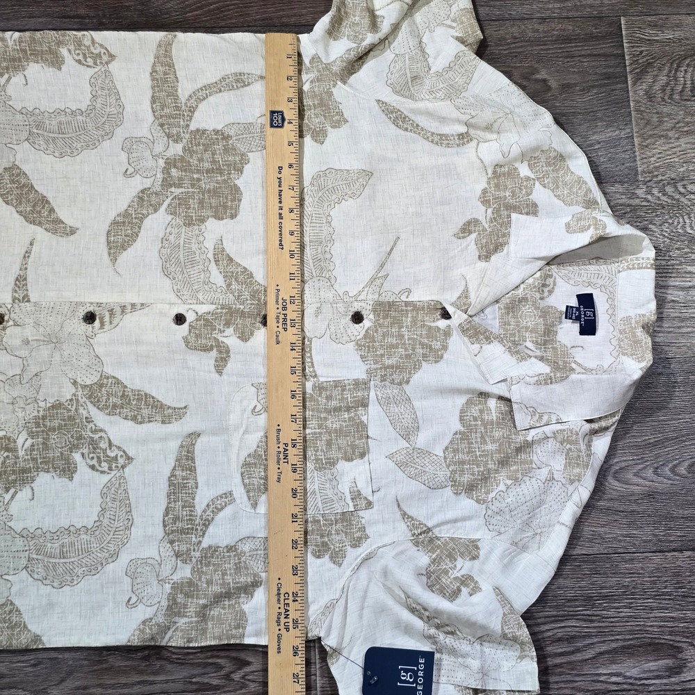 GEORGE Mens Tropical Floral Short Sleeve Button Down Shirt XL Beige White NWT - Picture 10 of 13